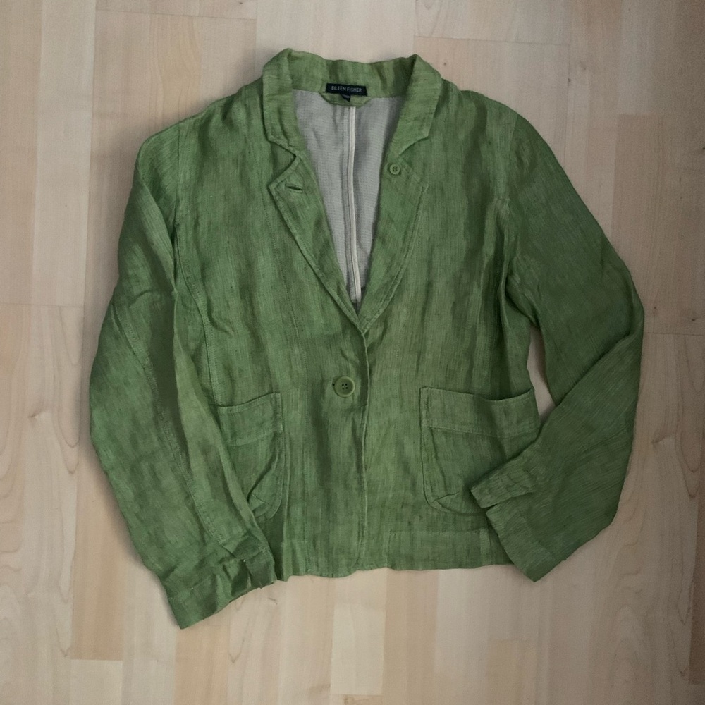 Eileen Fisher Linen Blazer Suit Jacket Green S